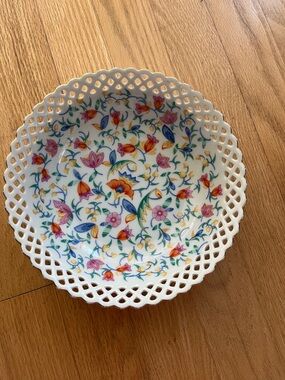 Porcelain Lattice Rim Decorative Bowl - Multicolor Floral